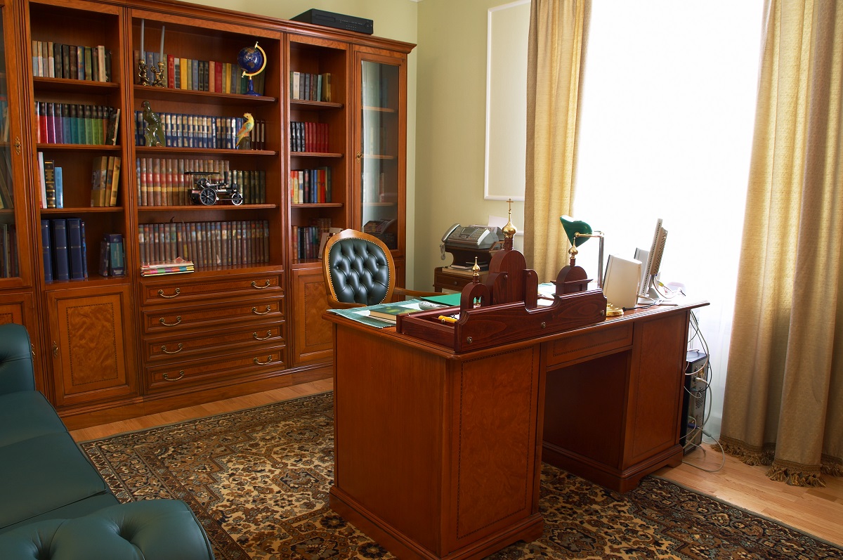 home office with bookcase
